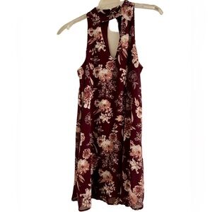 Women's Miami Floral Mini Dress Size S Burgundy